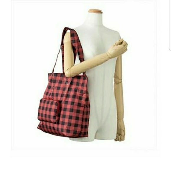 COACH RED AND BLACK GINGHAM PACKABLE TOTE - Picture 3 of 5